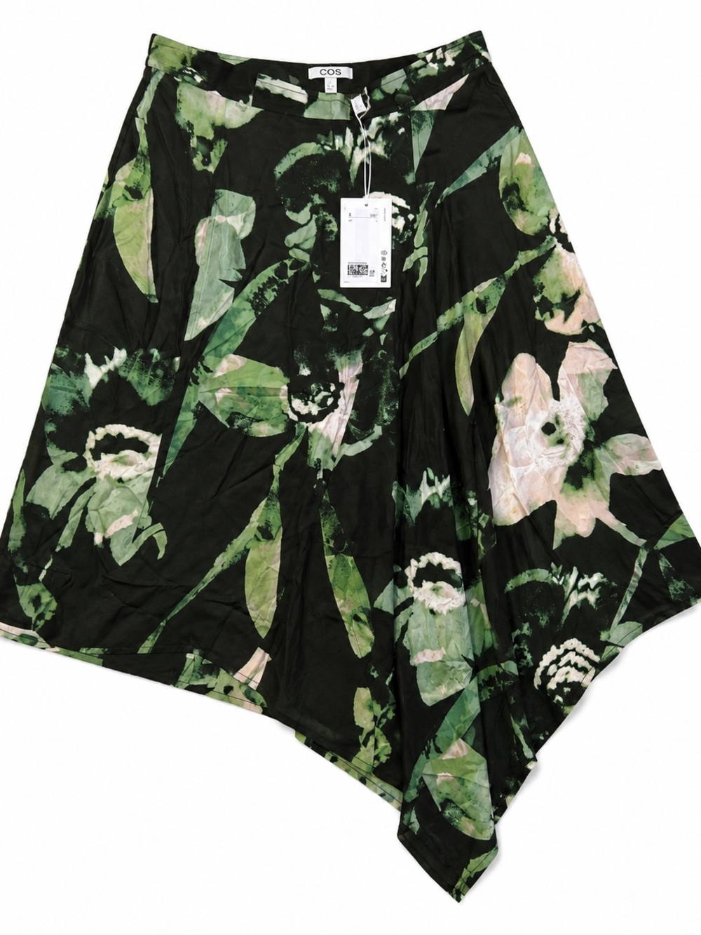 COS Asymmetrical Floral Midi Skirt in Black and Green
